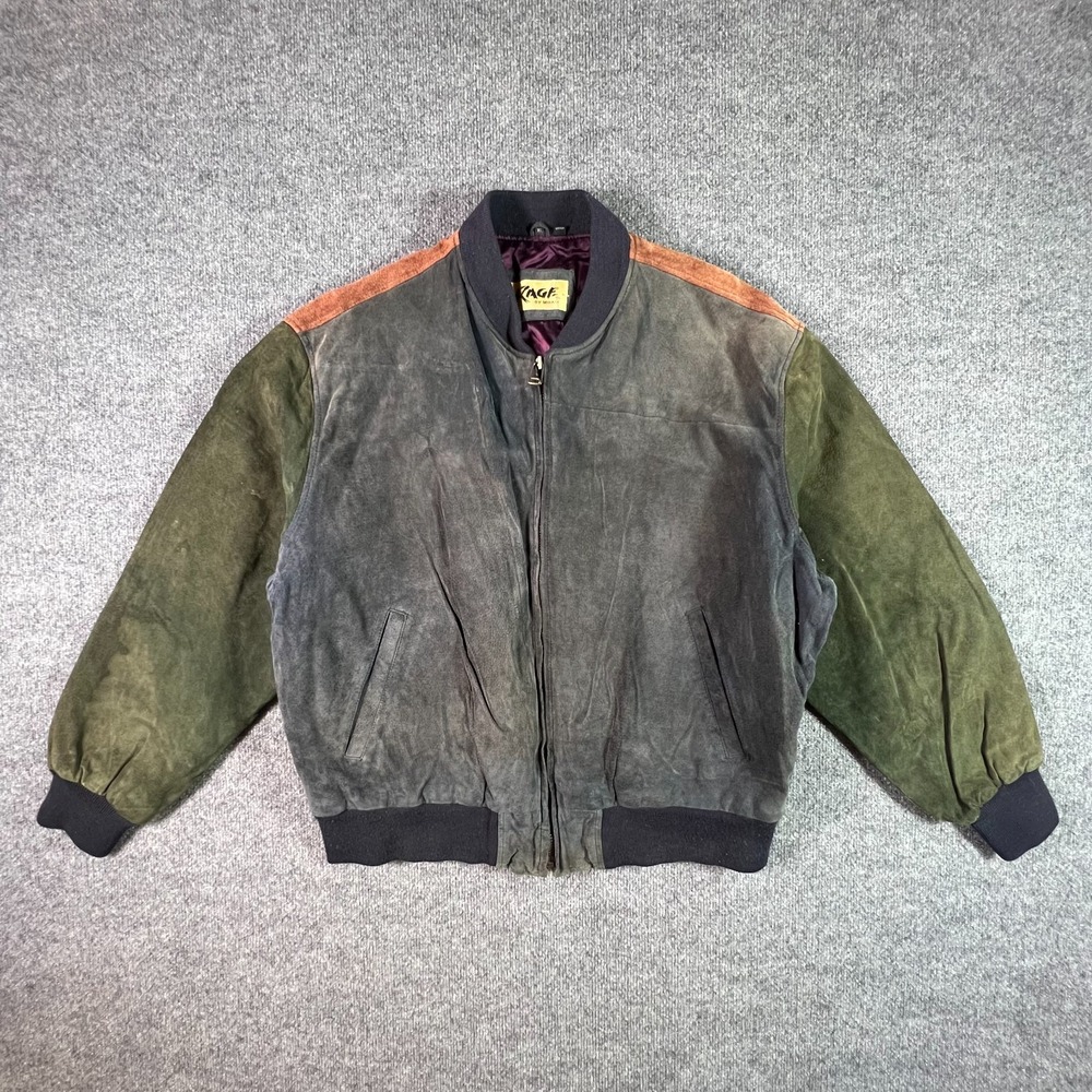 Vintage Rage by Mirage Bomber Jacket Men's XL Black Suede Leather Retro Full-Zip